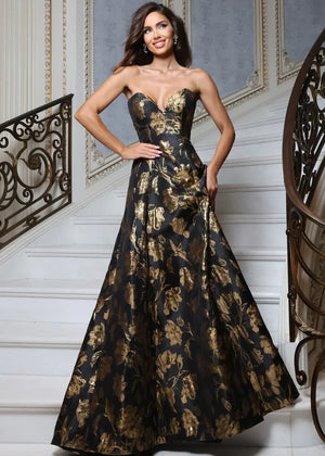 Jovani 51904 strapless sweetheart floral a-line gown front view