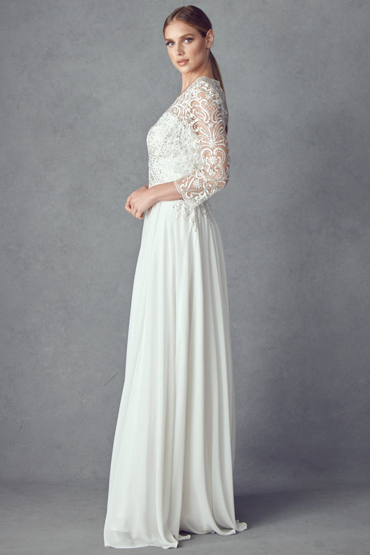 Juliet M11 mother of the bride dress side view, option 2