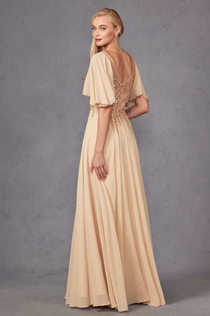 Juliet JTM14F mother of the bride dress back three-quarter view