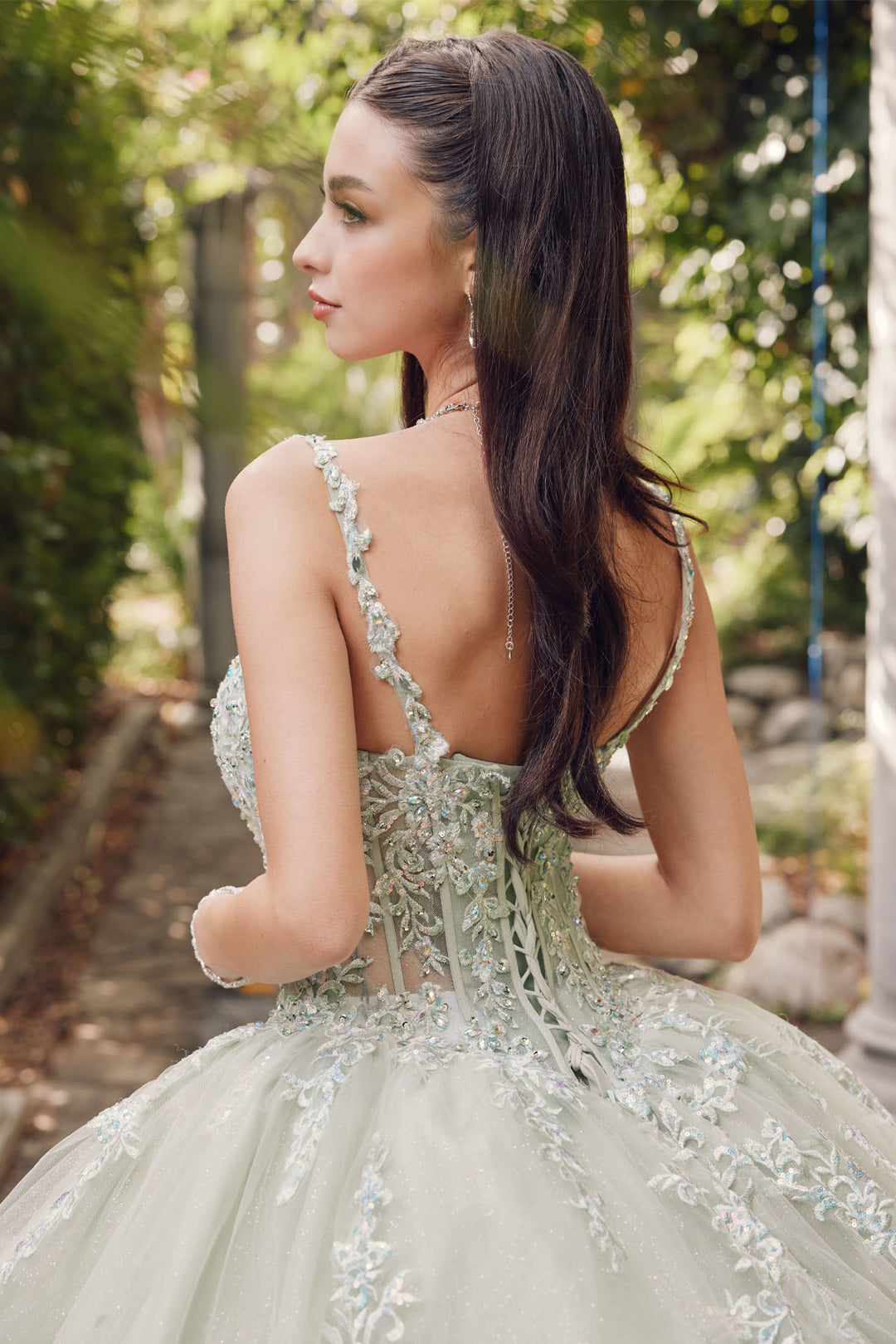 Juliet JT1450J ball gown lace-up back detail view