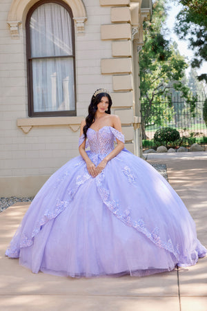 Juliet JT1507J layered floral appliqué quinceanera ball gown front view