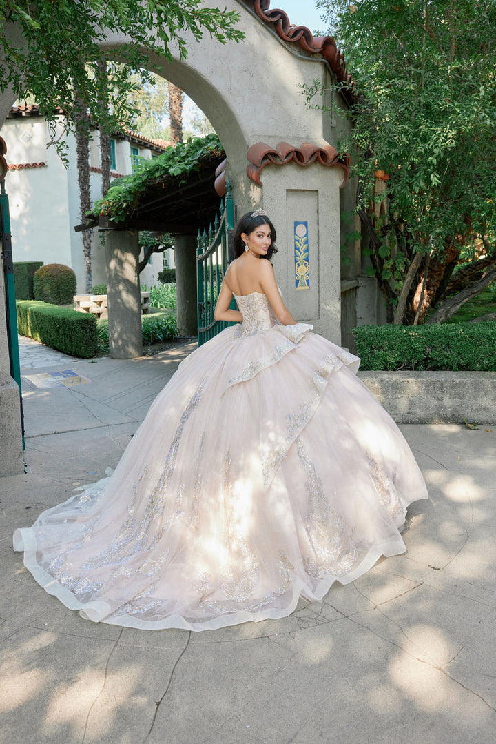 Juliet JT1511H quinceanera ball gown back view with train
