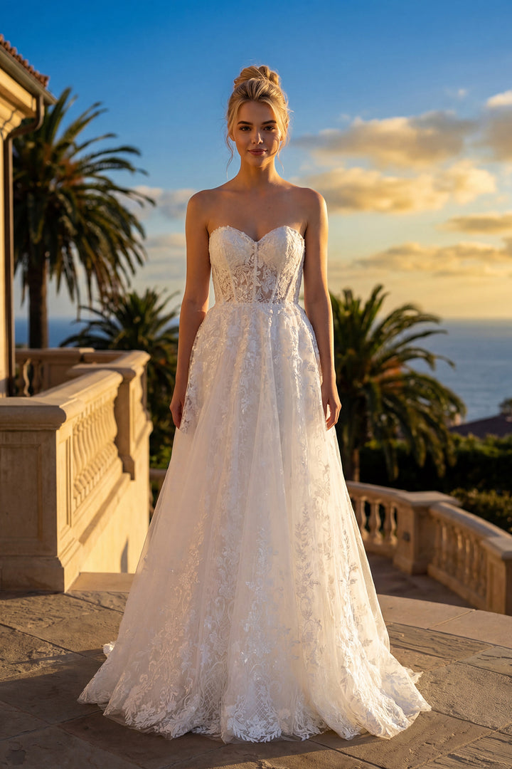 Juliet JT2670SW strapless sweetheart corset bodice bridal gown front view