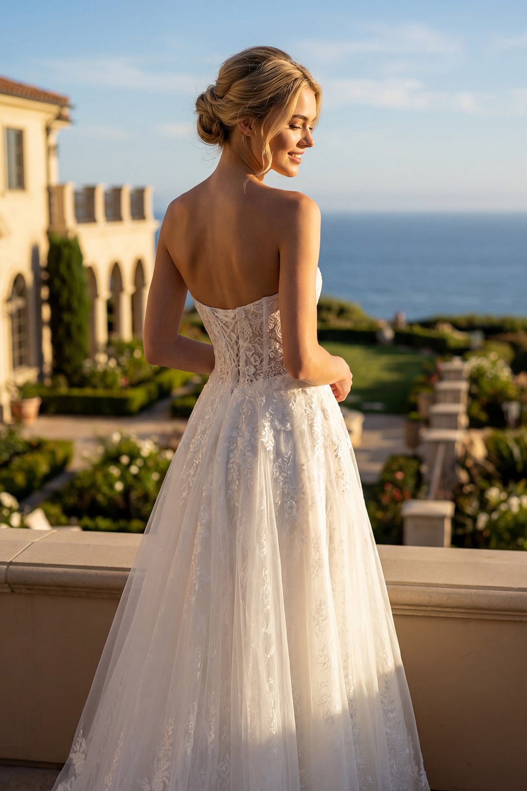 Juliet JT2670SW strapless sweetheart corset bodice bridal gown back view, option 2