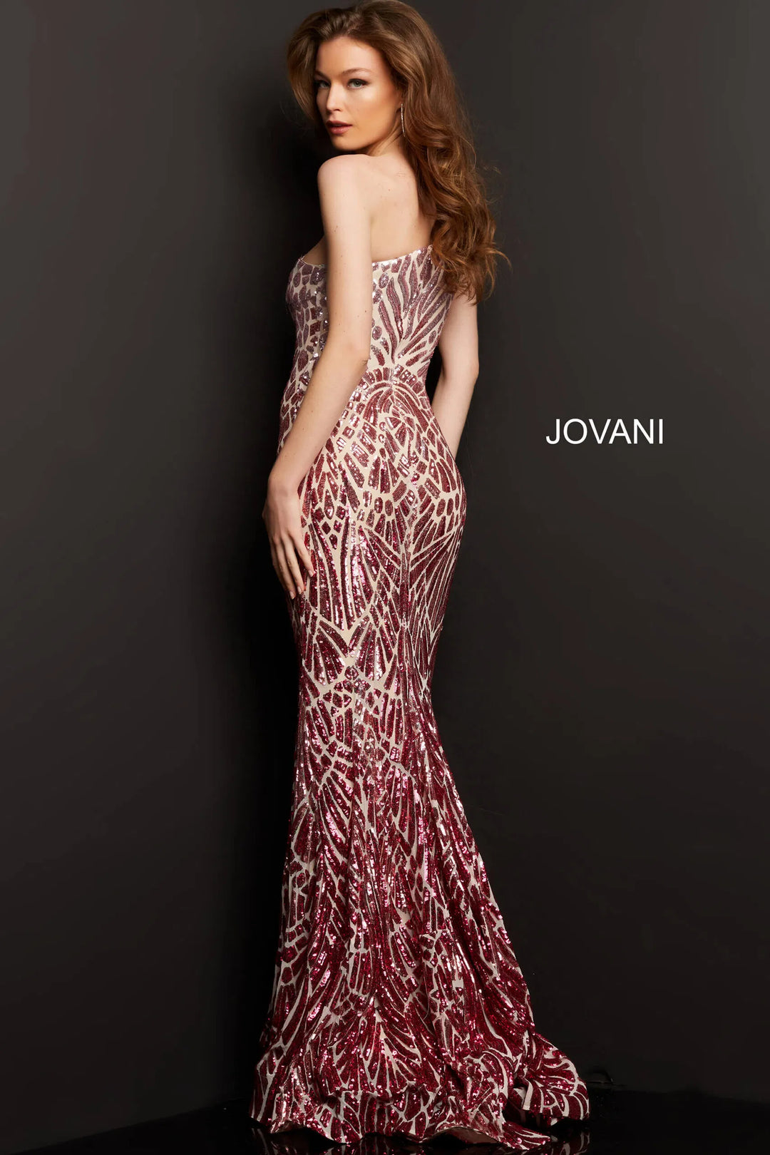 Jovani - 06469 Sequined Two Tone Trumpet Dress - FOSTANI.com