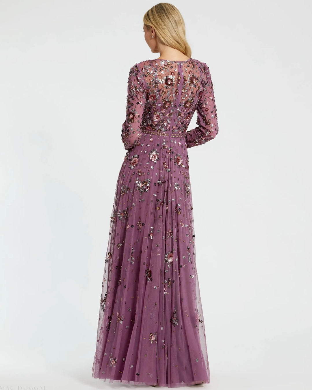 Mac Duggal 10063 Long Sleeve High Neck Beaded Gown