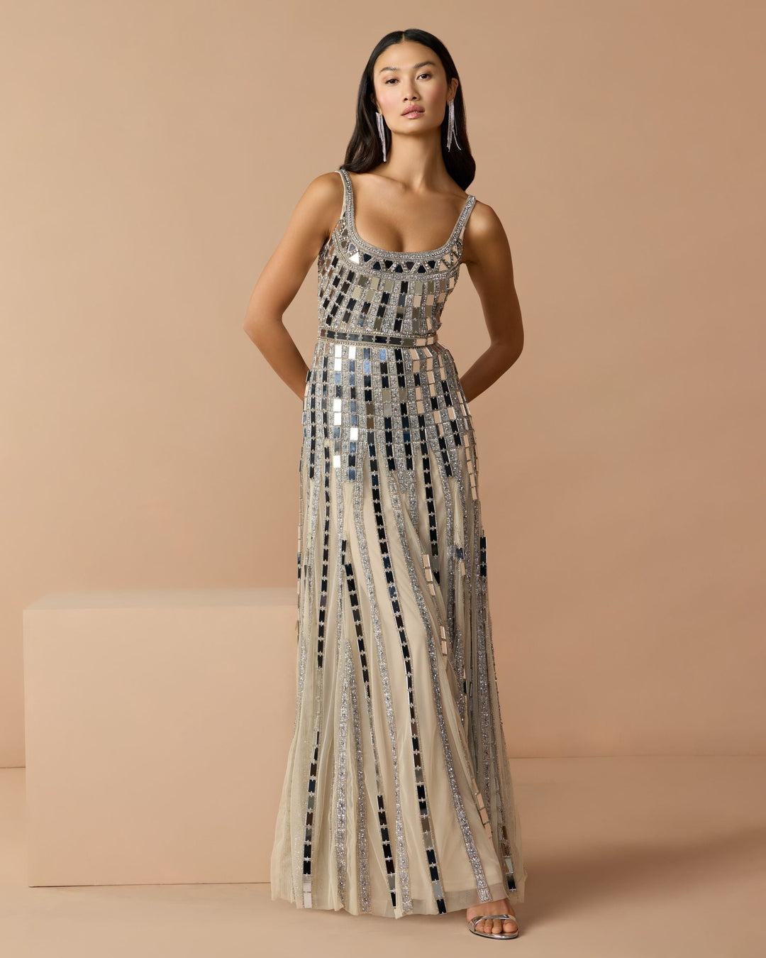 Mac Duggal 10179 Mirror Embellished Sleeveless Evening Gown