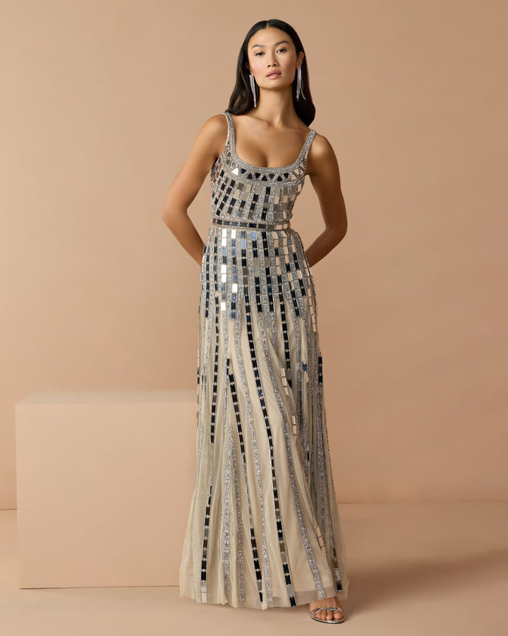 Mac Duggal 10179 Mirror Embellished Sleeveless Evening Gown