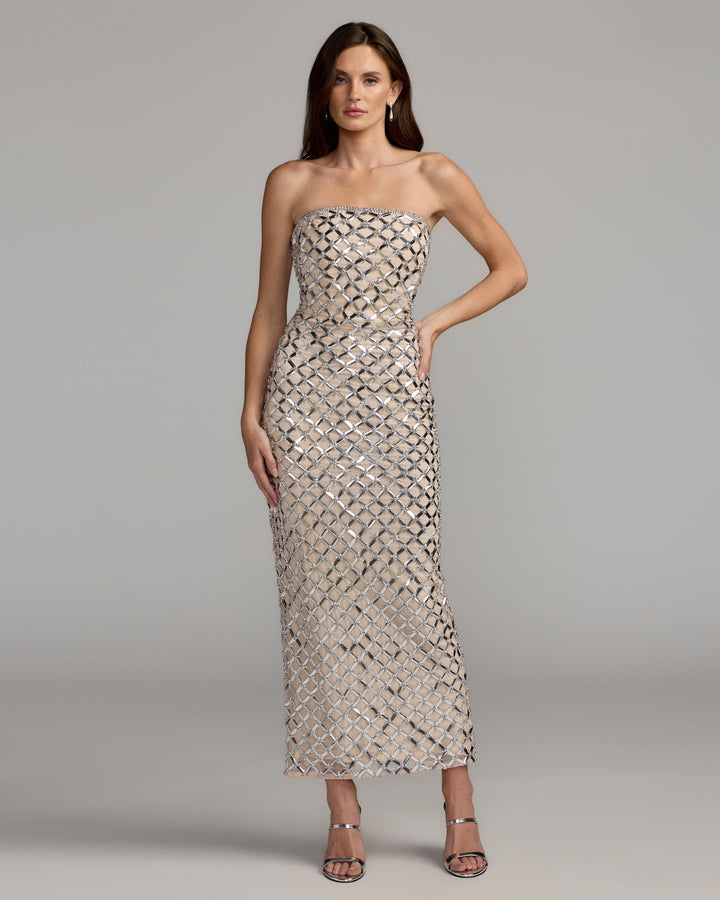 Mac Duggal 10200 Metallic Embellished Strapless Column Gown