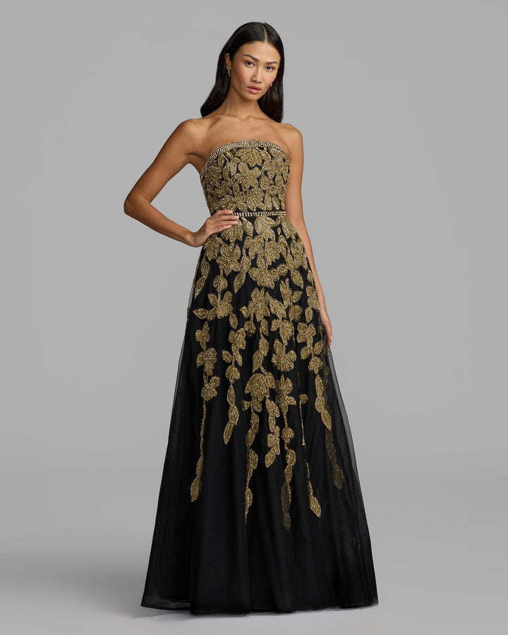 Mac Duggal 10274 Floral Embellished Strapless A-Line Gown