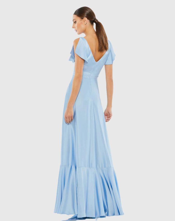 Mac Duggal 11256 Flounce Sleeve Satin Gown