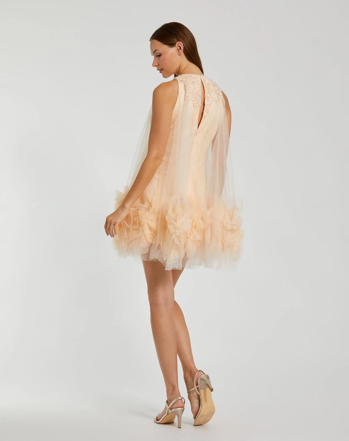 Mac Duggal 11294 Halter Neck Flowy Petal A Line Mini Dress