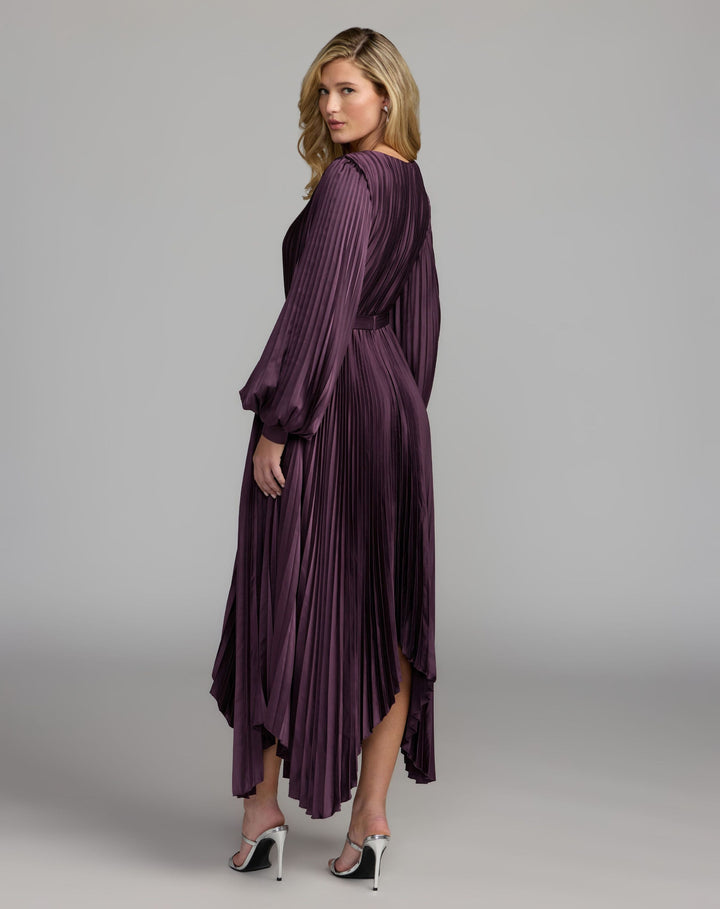 Mac Duggal 11638 Long Sleeve Pleated Charmeuse Handkerchief Dress