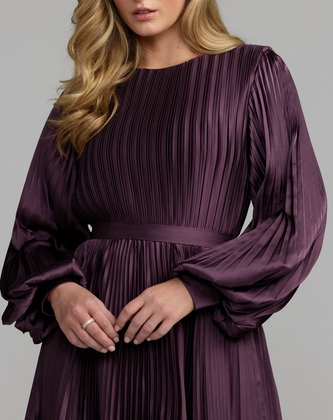 Mac Duggal 11638 Long Sleeve Pleated Charmeuse Handkerchief Dress
