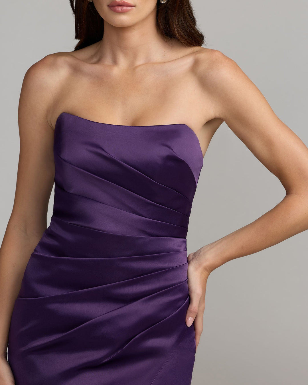 Mac Duggal 11653 Strapless Satin Gown With High Slit