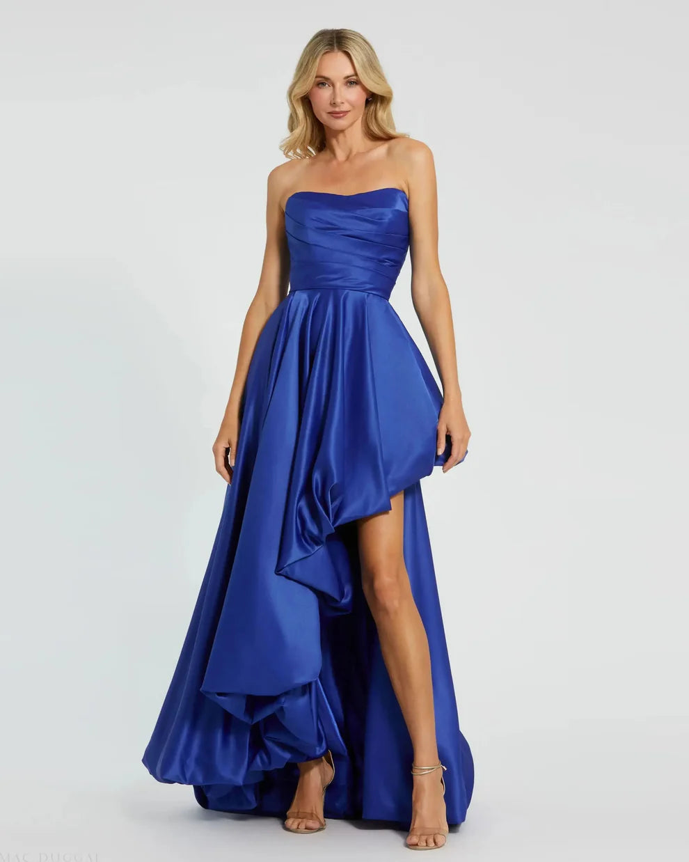 Mac Duggal 11685 Black Strapless Ruched High Low Gown