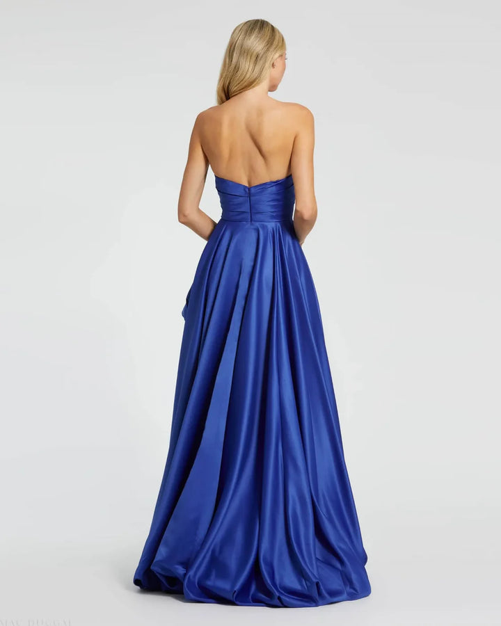 Mac Duggal 11685 Black Strapless Ruched High Low Gown
