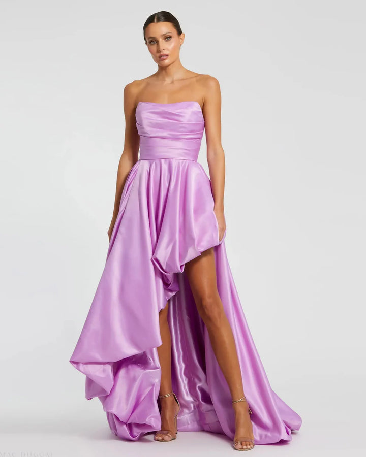 Mac Duggal 11685 Black Strapless Ruched High Low Gown