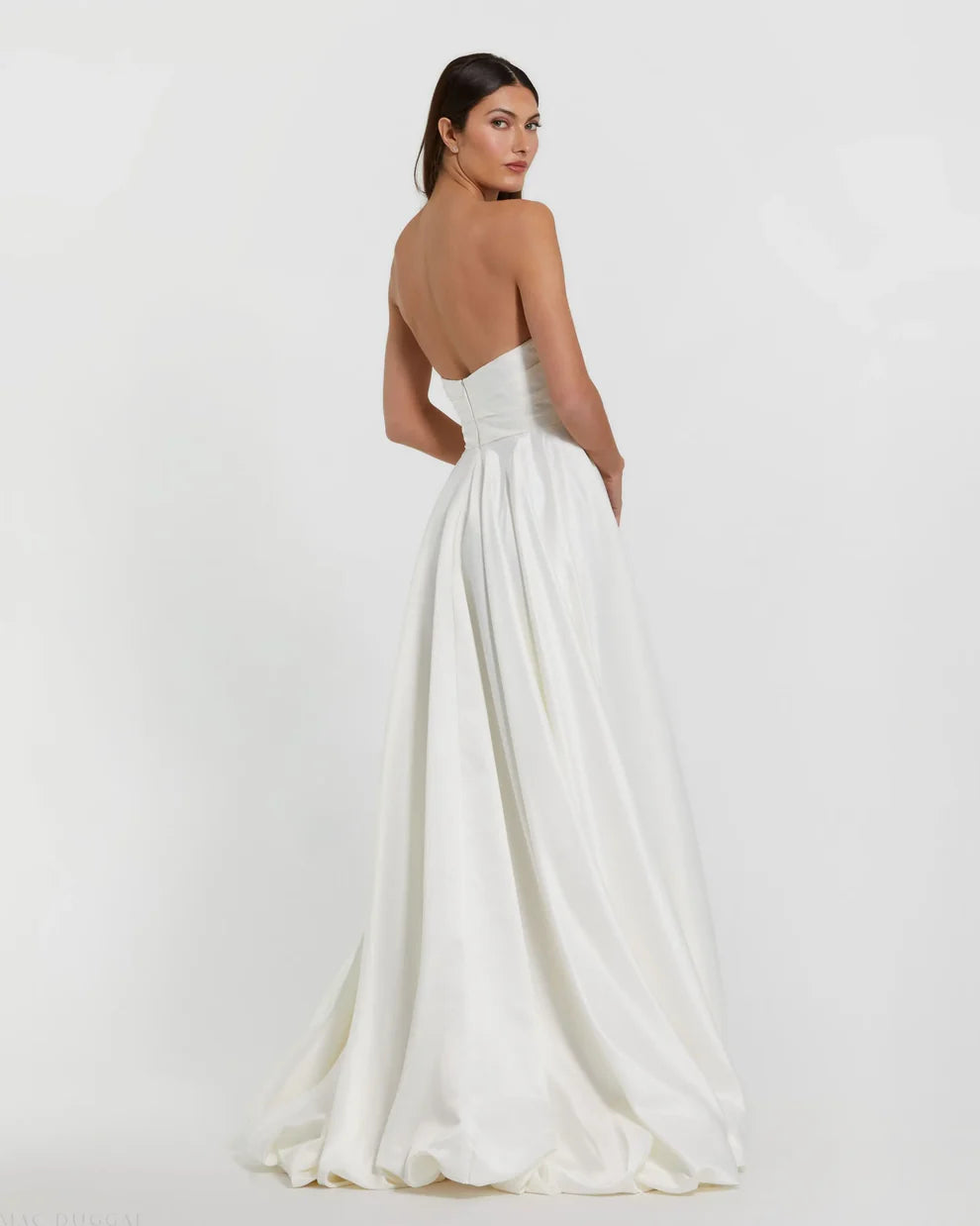 Mac Duggal 11685 Black Strapless Ruched High Low Gown