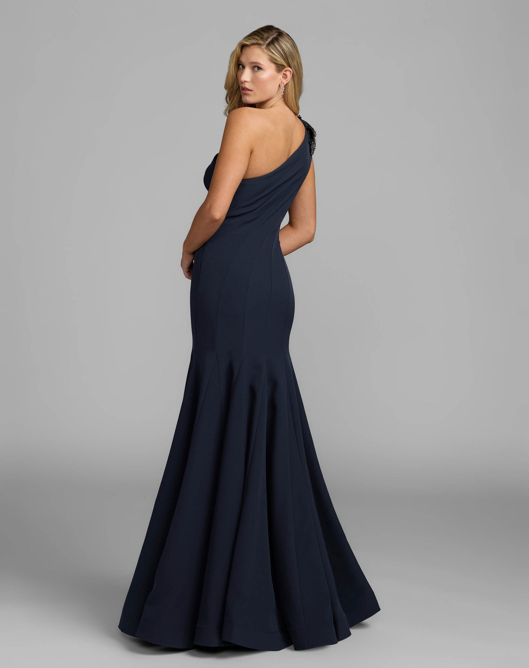 Mac Duggal 11810 Crepe One Shoulder Gown With Crystal Flower