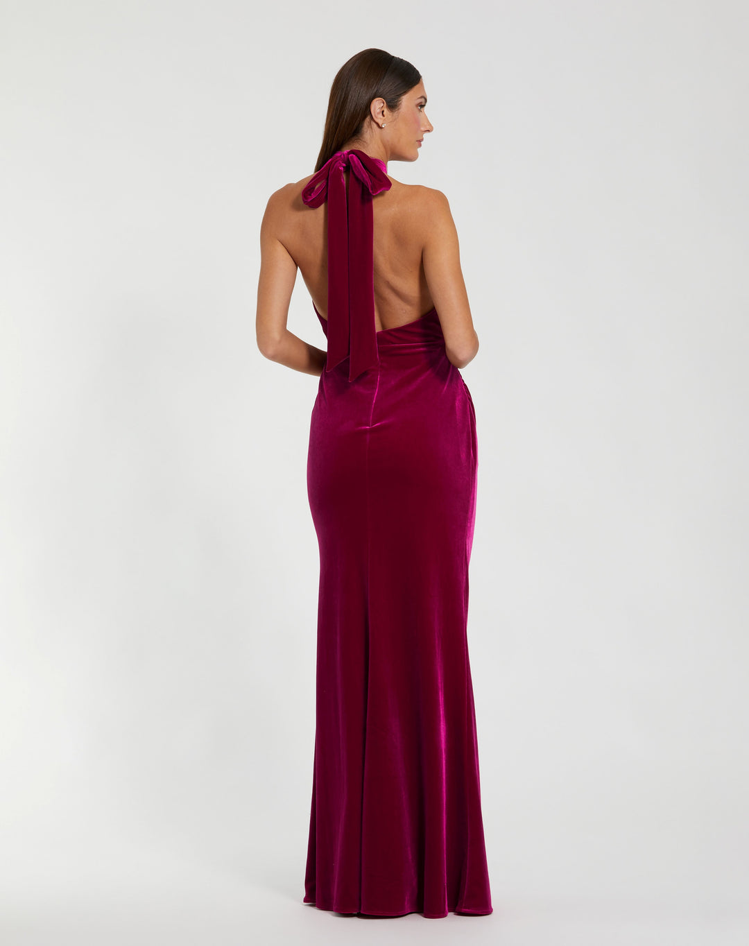 Mac Duggal 11924 Twist Neck Open Front Velvet Draped Gown