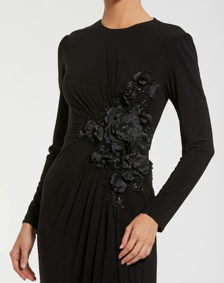 Mac Duggal 11960 Black High Neck Beaded Jersey Evening Gown