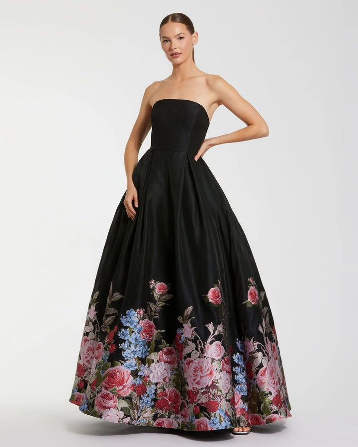 Mac Duggal 11970 Strapless Floral Brocade Ballgown