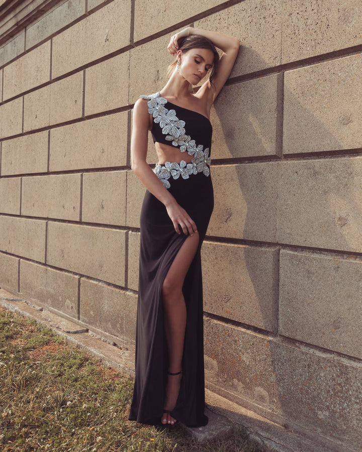 Mac Duggal 11972 One Shoulder 3D Floral Jersey Gown
