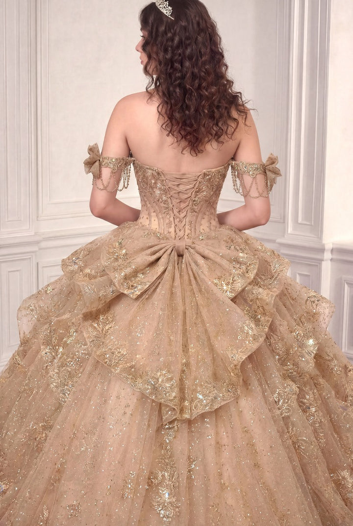 Ladivine 15743 corset back and bow detail in mocha gold