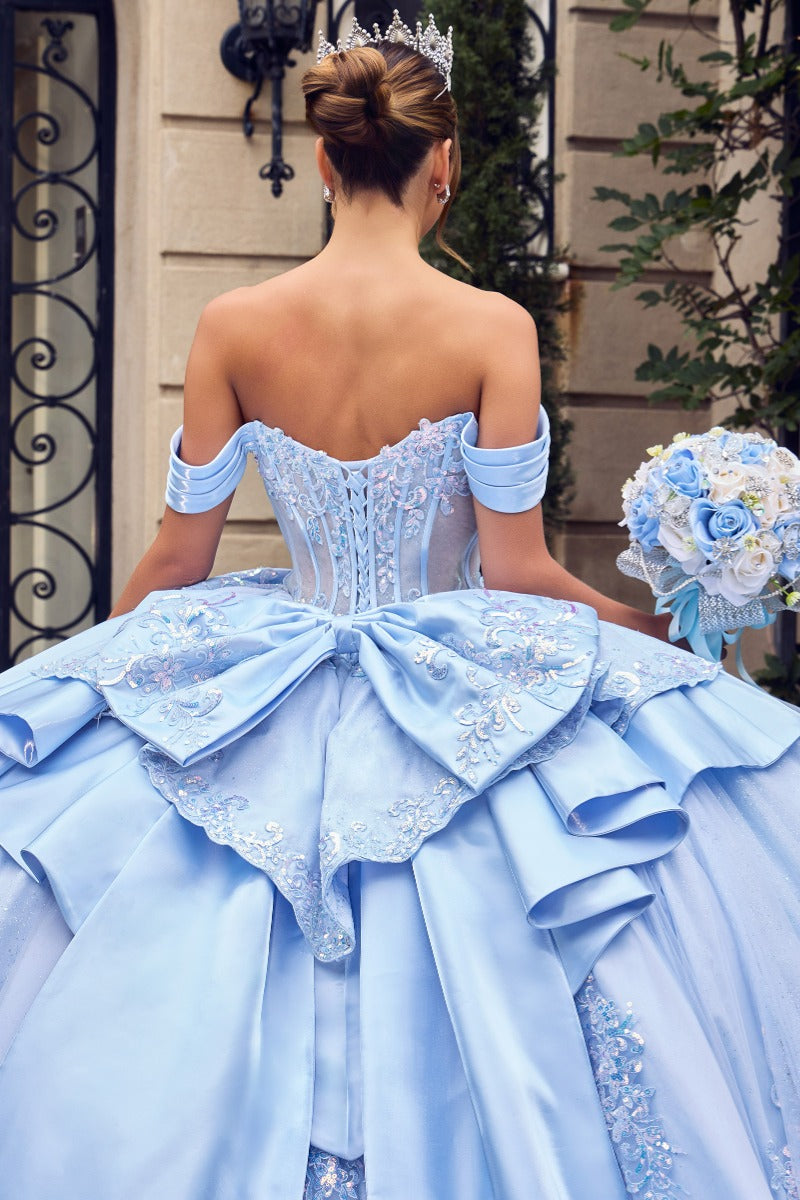 Ladivine 15745 corset back and peplum bow detail in light blue