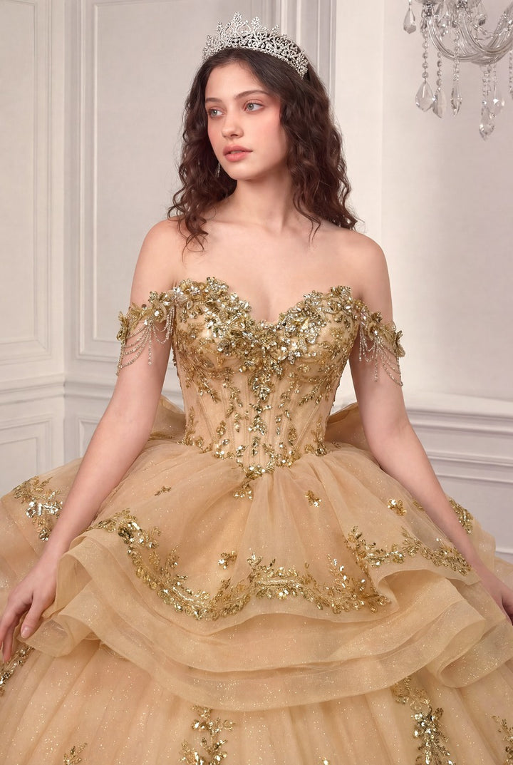 Ladivine 15746 sequin bodice detail in champagne gold