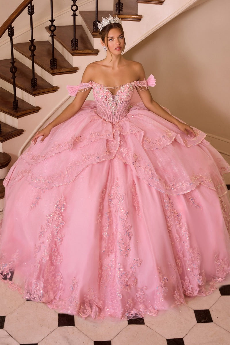Ladivine 15747 off-shoulder quinceañera ball gown front view