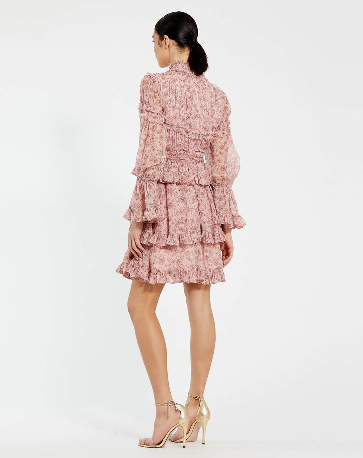 Mac Duggal 17002 Long Sleeve Mock Neck Ruffle Mini Dress