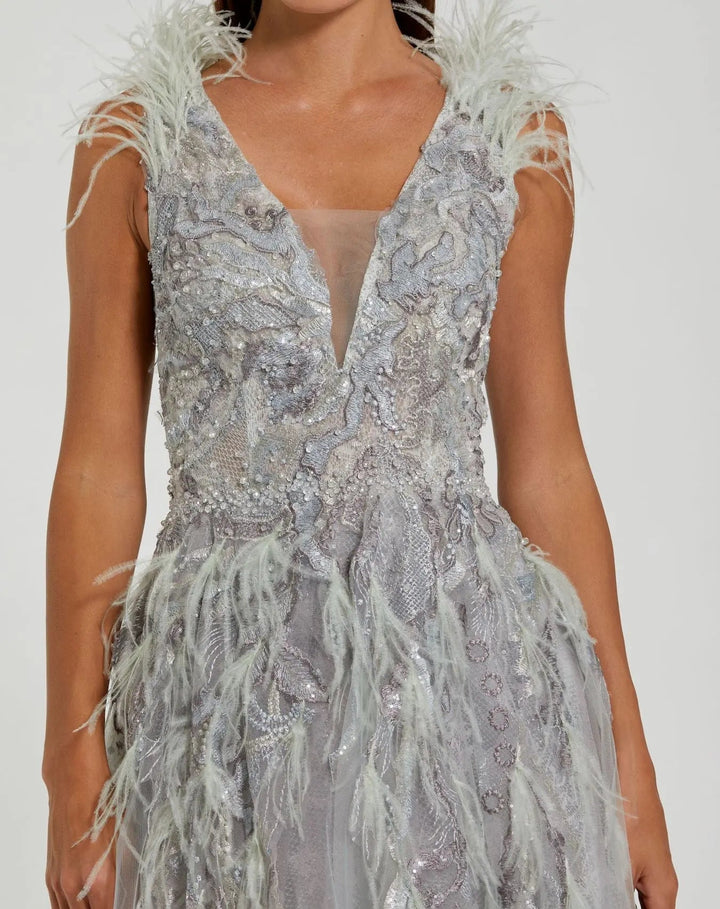 Mac Duggal 20259 Embellished Feathered Sleeveless A Line Gown