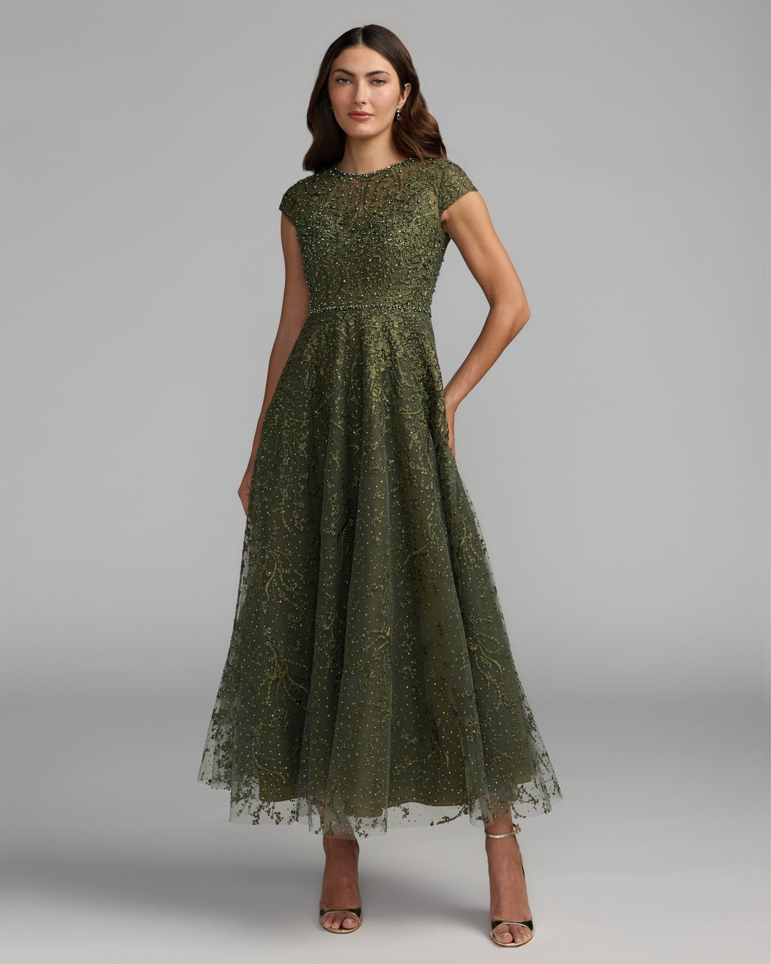 Mac Duggal 20338 Embellished High Neck Cap Sleeve A Line Dress