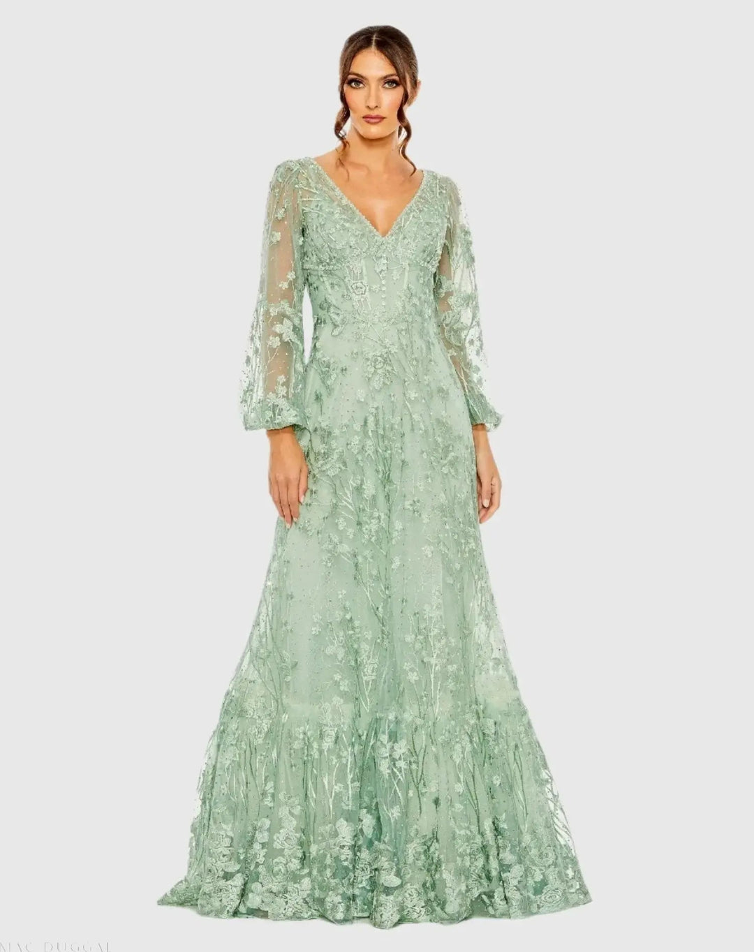 Mac Duggal 20430 Puff Sleeve A-Line Embroidered Gown