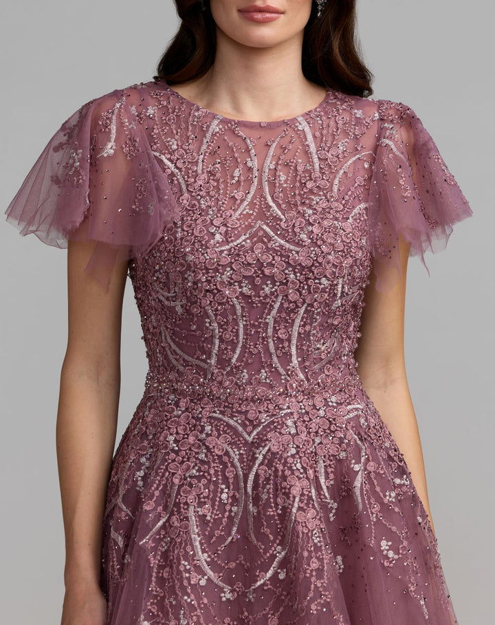 Mac Duggal 20507 Embroidered Tulle Flutter Sleeve Formal Gown