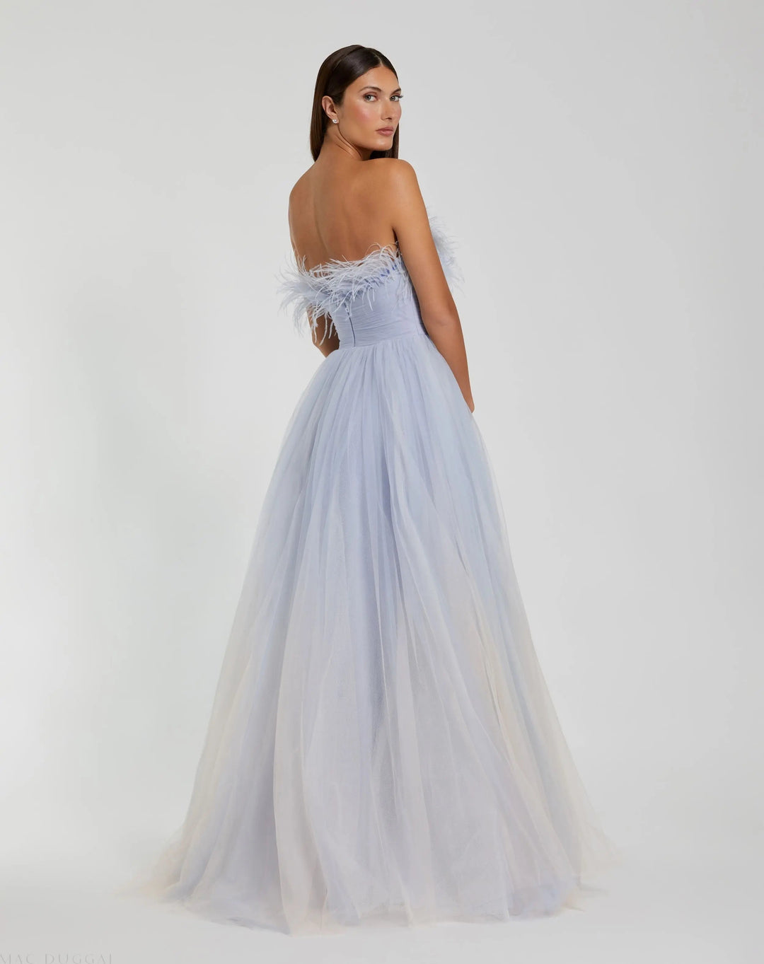 Mac Duggal 20557 Strapless Feather Bodice Tulle Gown