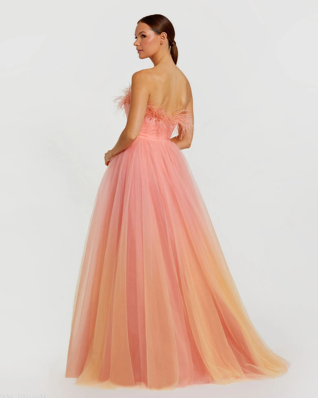 Mac Duggal 20557 Strapless Feather Bodice Tulle Gown