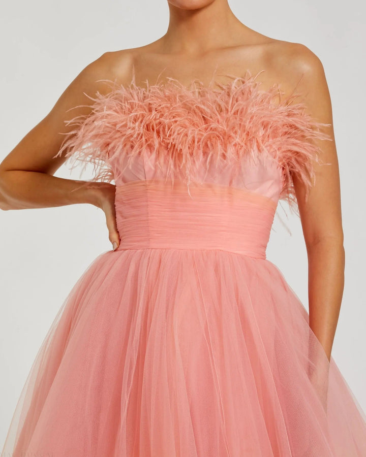 Mac Duggal 20557 Strapless Feather Bodice Tulle Gown