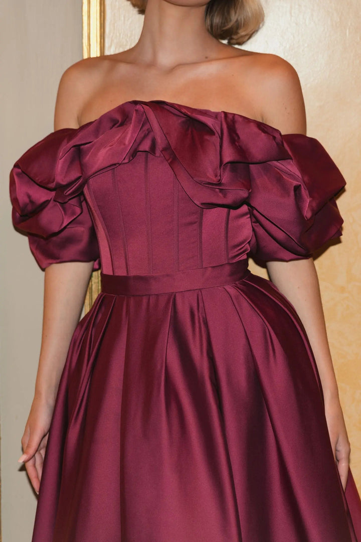Mac Duggal 20706 Off The Shoulder Tea Length Dress