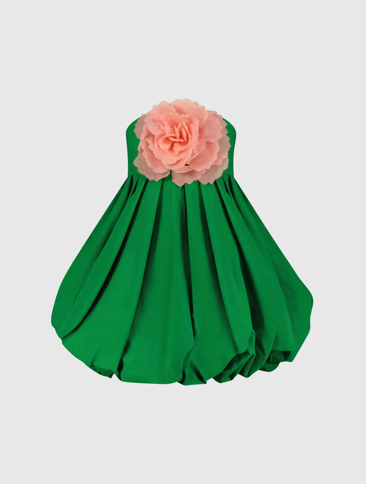 Mac Duggal 20931 Green Strapless Faille Mini Dress With 3D Flower