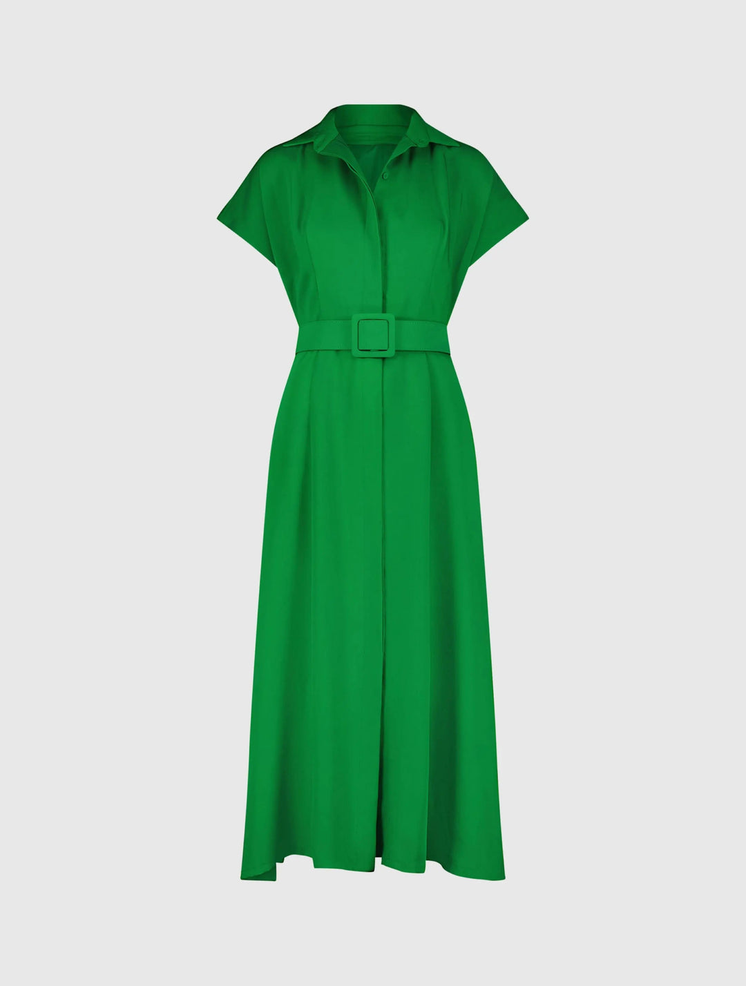 Mac Duggal 21000 Crepe Collared Short Sleeve Midi Dress With Belt