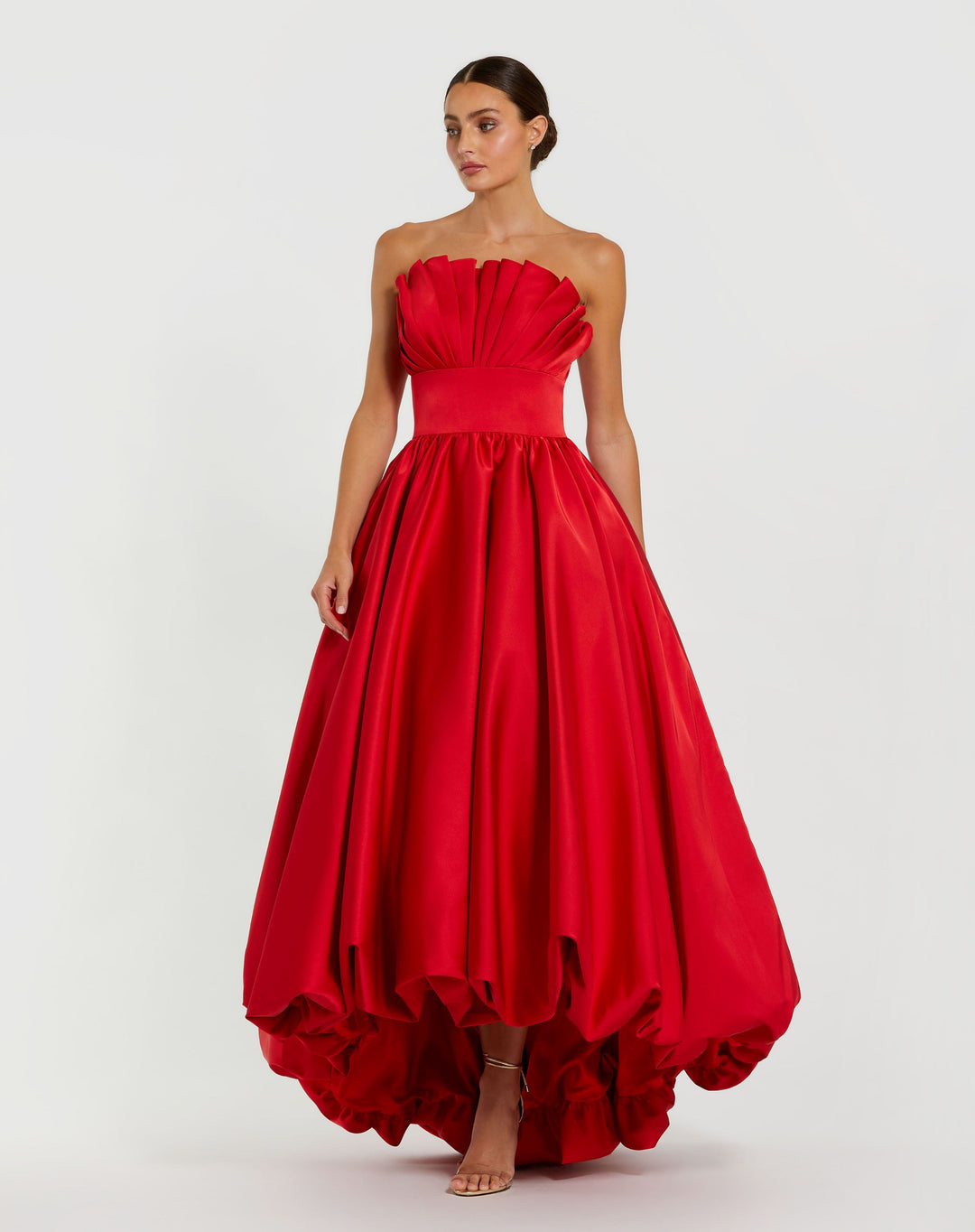 Mac Duggal 21037 Strapless Bubble Hem High Low Ball Gown