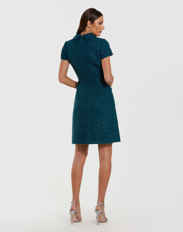 Mac Duggal 21168 Short Sleeve Collared Boucle Mini Dress