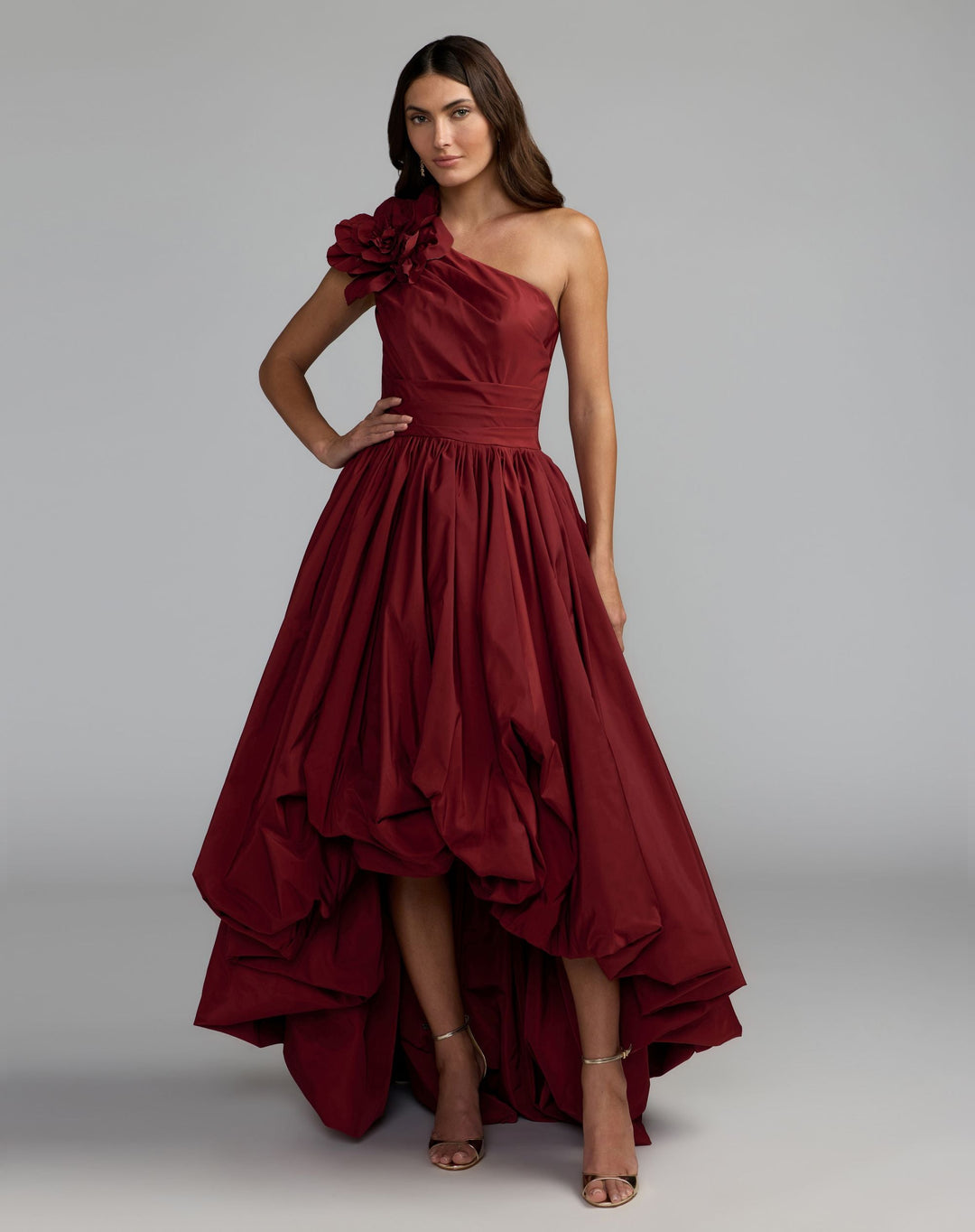 Mac Duggal 21188 One Shoulder High Low Gown With 3D Flower