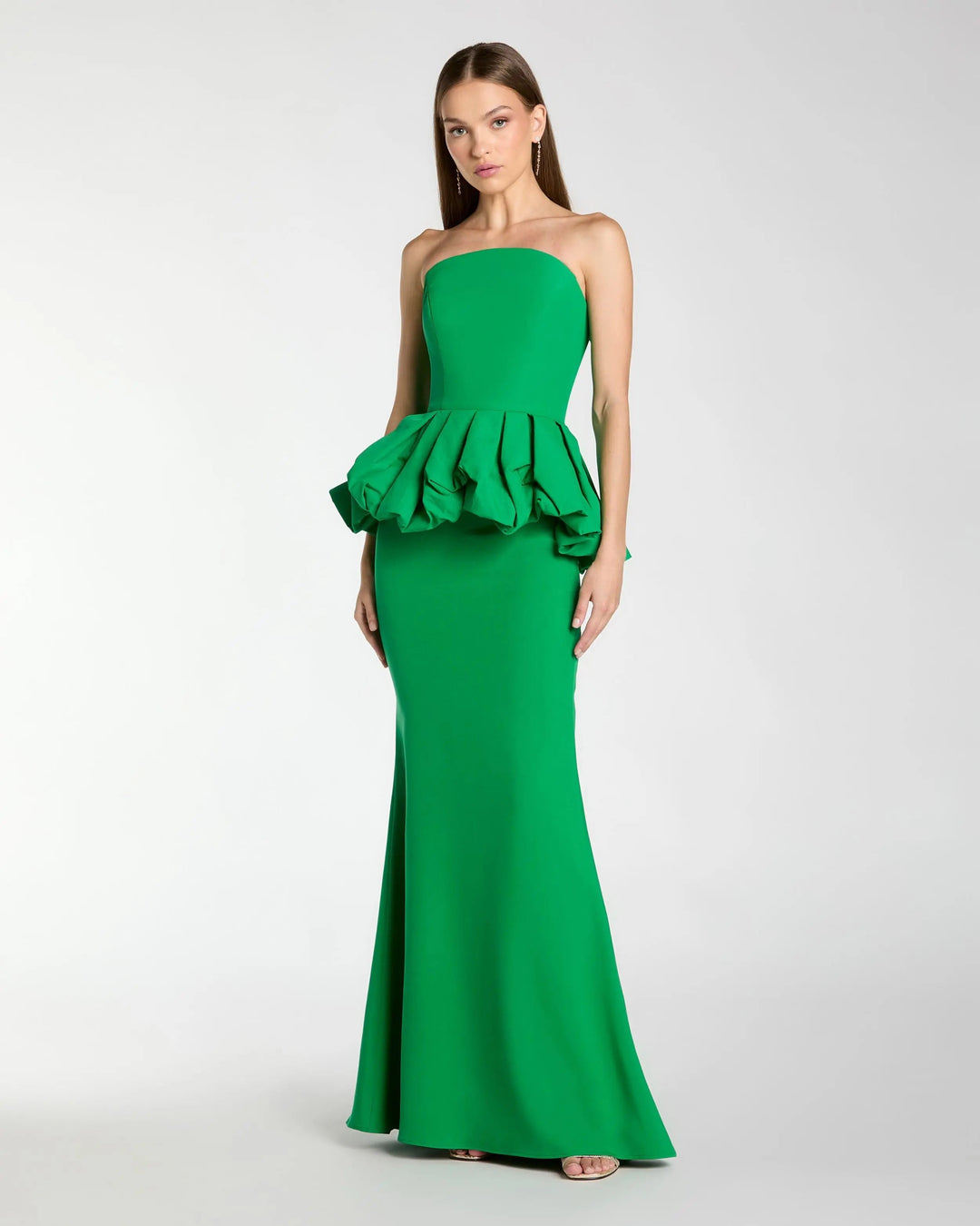 Green Strapless Peplum Trumpet Gown - FOSTANI.com