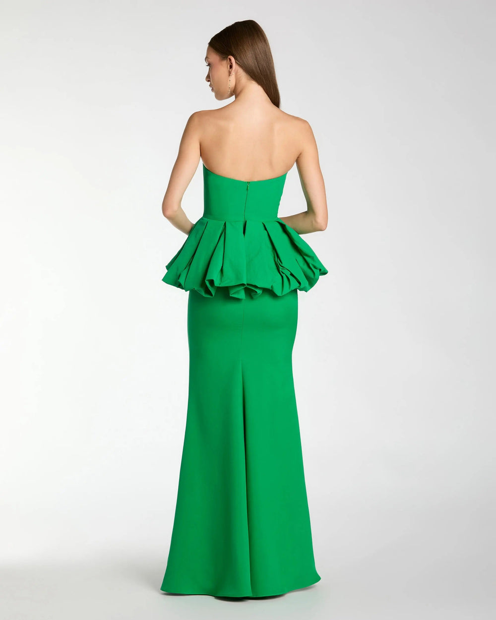 Green Strapless Peplum Trumpet Gown - FOSTANI.com