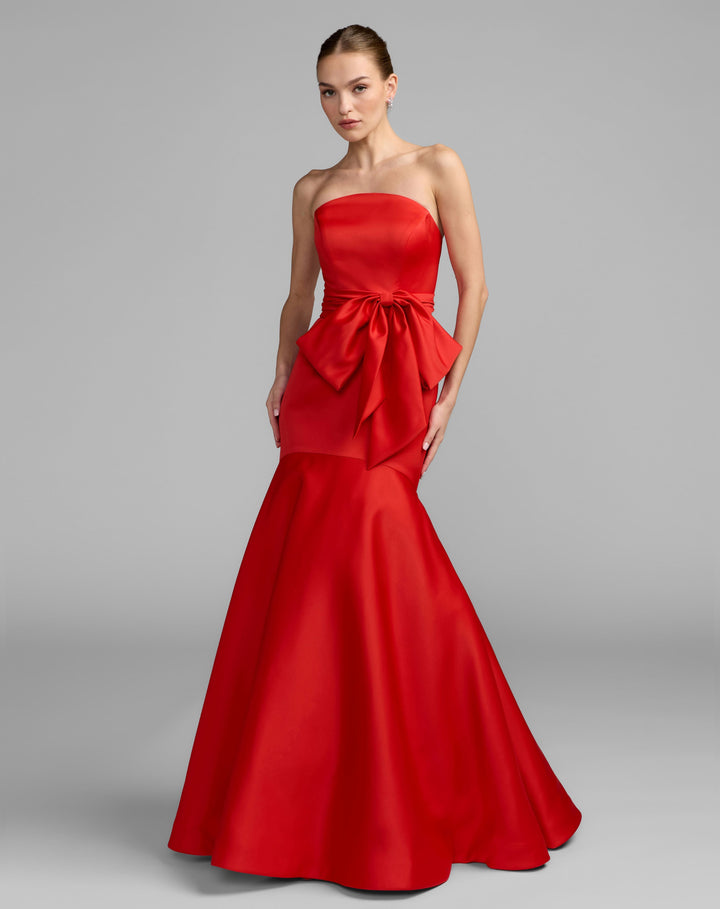 Mac Duggal 21253 Strapless Satin Mermaid Gown with Oversize Bow