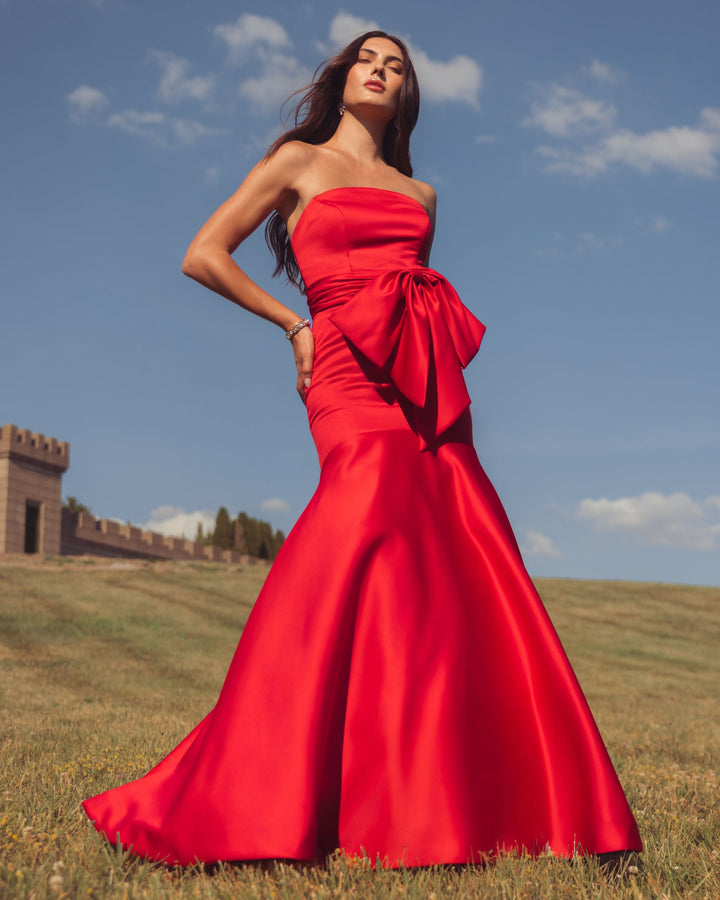 Mac Duggal 21253 Strapless Satin Mermaid Gown with Oversize Bow
